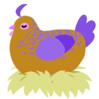 A ochre and blurple chicken with a half-lace pattern