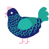 A navy and turquoise chicken with a lace pattern