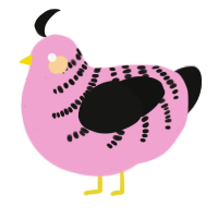 A pink and black chicken with a half-bar pattern