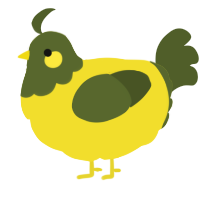 A yellow and olive chicken with a head pattern