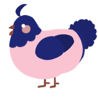 A rose and navy chicken with a head pattern