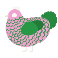 A pink and viridian chicken with a lace pattern