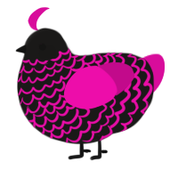 A sable and fuchsia chicken with a lace pattern