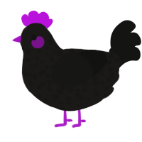 A sable and black chicken with a speckle pattern