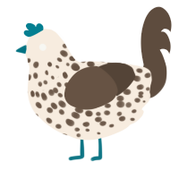 A cream and bark chicken with a speckle pattern
