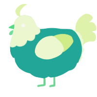A turquoise and apple chicken with a head pattern