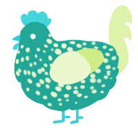 A turquoise and apple chicken with a speckle pattern