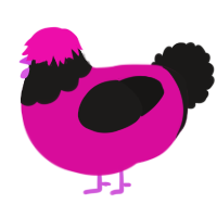 A fuchsia and sable chicken with a head pattern