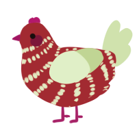 A crimson and gluppy chicken with a bar pattern