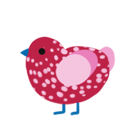 strawberry, a crimson and pink chicken with a speckle pattern