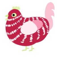 A crimson and rose chicken with a bar pattern