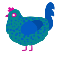 A teal and ultramarine chicken with a speckle pattern