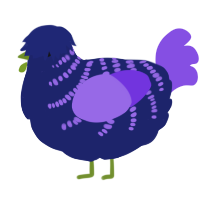 A navy and blurple chicken with a half-bar pattern