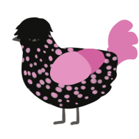 A black and pink chicken with a speckle pattern