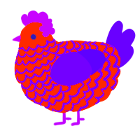 A vermilion and violet chicken with a lace pattern