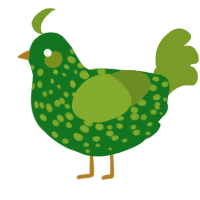 A leaf and chartreuse chicken with a speckle pattern