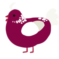 A maroon and white chicken with a neck-speckle pattern