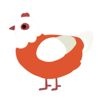 A vermilion and white chicken with a head pattern