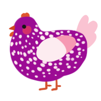 A plum and rose chicken with a speckle pattern