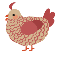 A beige and red chicken with a lace pattern