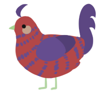 A red and overcast chicken with a bar pattern