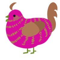 A fuchsia and brown chicken with a bar pattern