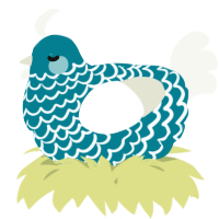 A sea and white chicken with a lace pattern