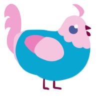 A cerulean and pink chicken with a head pattern
