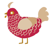 chili chip, a crimson and beige chicken with a lace pattern