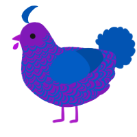 A violet and ultramarine chicken with a double-lace pattern