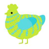 A lime and aqua chicken with a bar pattern