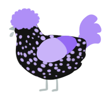 A black and lilac chicken with a speckle pattern