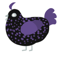 A black and overcast chicken with a speckle pattern
