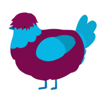 A wine and cerulean chicken with a head pattern