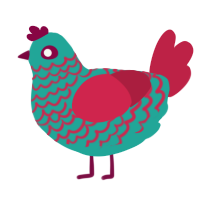 Lotus, a turquoise and crimson chicken with a lace pattern