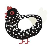 A sable and white chicken with a speckle pattern