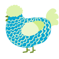 A cerulean and apple chicken with a lace pattern