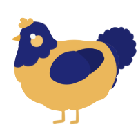 A honey and navy chicken with a head pattern