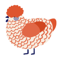 A cream and vermilion chicken with a lace pattern