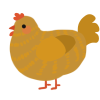 A gold and ochre chicken with a bar pattern
