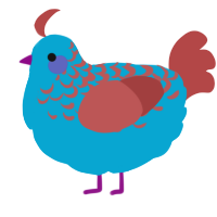 A cerulean and red chicken with a half-lace pattern