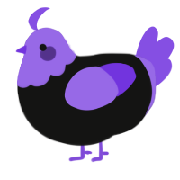 A black and blurple chicken with a head pattern