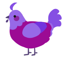 A plum and blurple chicken with a head pattern