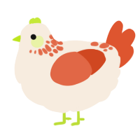 A cream and vermilion chicken with a neck-speckle pattern