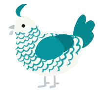 A white and teal chicken with a lace pattern