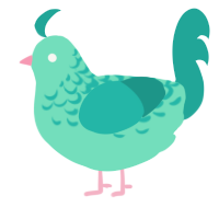 A mint and turquoise chicken with a half-lace pattern