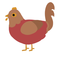 A red and brown chicken with a head pattern