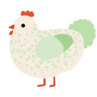 A cream and gluppy chicken with a speckle pattern