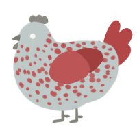 A silver and red chicken with a speckle pattern