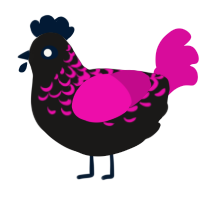 Panic, a sable and fuchsia chicken with a half-lace pattern